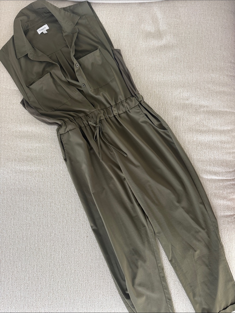 Evereve Olive Sleeveless Drawstring Jumpsuit